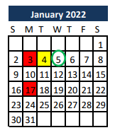 District School Academic Calendar for Madisonville Intermediate School for January 2022