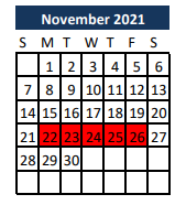 District School Academic Calendar for Madisonville Junior High School for November 2021