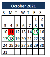 District School Academic Calendar for Madisonville Intermediate School for October 2021