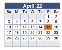 District School Academic Calendar for Tom R Ellisor Elementary for April 2022