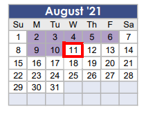 District School Academic Calendar for Tom R Ellisor Elementary for August 2021