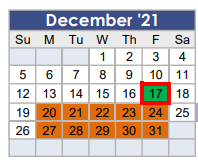 District School Academic Calendar for Tom R Ellisor Elementary for December 2021