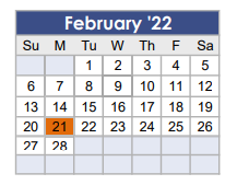 District School Academic Calendar for Tom R Ellisor Elementary for February 2022