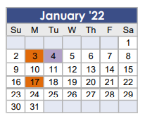 District School Academic Calendar for J L Lyon Elementary for January 2022