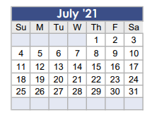 District School Academic Calendar for J L Lyon Elementary for July 2021