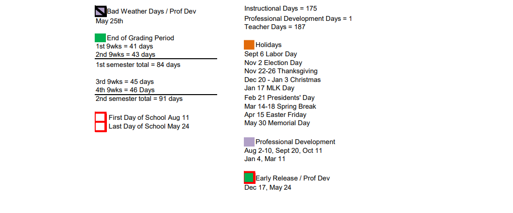 District School Academic Calendar Key for J L Lyon Elementary