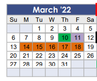 District School Academic Calendar for J L Lyon Elementary for March 2022
