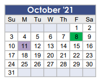 District School Academic Calendar for J L Lyon Elementary for October 2021