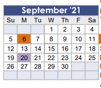 District School Academic Calendar for Tom R Ellisor Elementary for September 2021