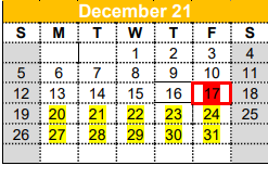 District School Academic Calendar for Gateway for December 2021