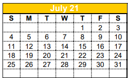 District School Academic Calendar for Tool Elementary for July 2021