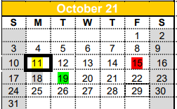 District School Academic Calendar for Tool Elementary for October 2021
