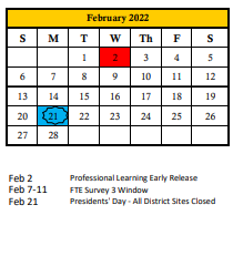 District School Academic Calendar for W. D. Sugg Middle School for February 2022