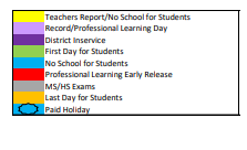 District School Academic Calendar Legend for Pal Opportunity Charter School