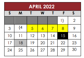 District School Academic Calendar for Travis Co J J A E P for April 2022