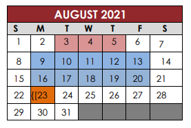 District School Academic Calendar for Travis Co J J A E P for August 2021