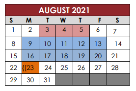 District School Academic Calendar for Excel High School for August 2021