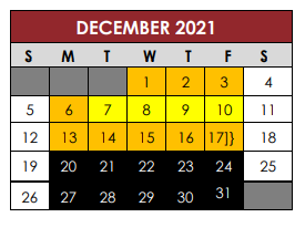 District School Academic Calendar for Travis Co J J A E P for December 2021
