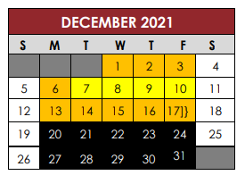 District School Academic Calendar for Excel High School for December 2021