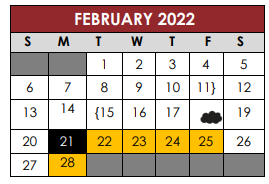 District School Academic Calendar for Travis Co J J A E P for February 2022