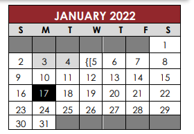 District School Academic Calendar for Travis Co J J A E P for January 2022