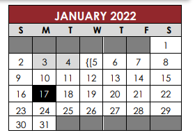 District School Academic Calendar for New Middle for January 2022