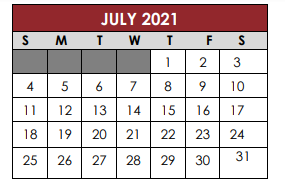 District School Academic Calendar for Travis Co J J A E P for July 2021