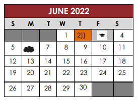 District School Academic Calendar for Manor Elementary School for June 2022