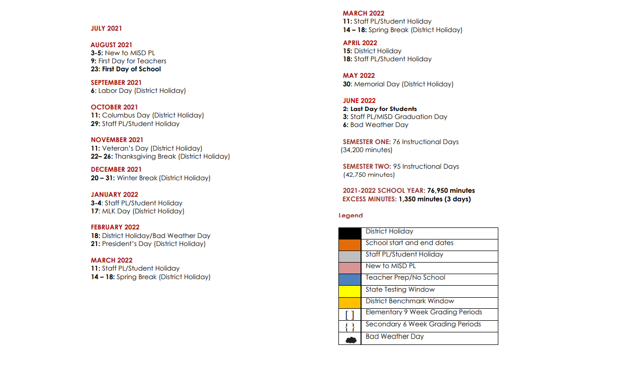 District School Academic Calendar Key for Travis Co J J A E P