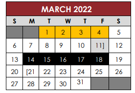 District School Academic Calendar for Excel High School for March 2022