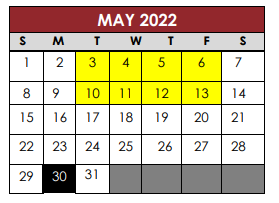 District School Academic Calendar for Excel High School for May 2022