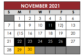 District School Academic Calendar for Excel High School for November 2021