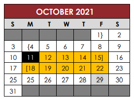 District School Academic Calendar for Bluebonnet Trail Elementary School for October 2021