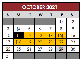 District School Academic Calendar for Excel High School for October 2021