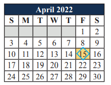 District School Academic Calendar for Alter Ed Ctr for April 2022