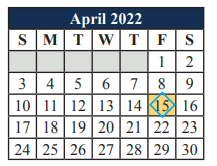 District School Academic Calendar for Alice Ponder Elementary for April 2022