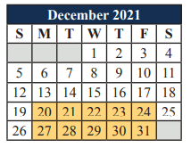 District School Academic Calendar for T A Howard Middle for December 2021