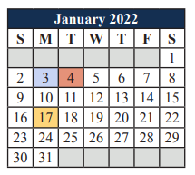 District School Academic Calendar for Mary L Cabaniss Elementary for January 2022