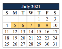 District School Academic Calendar for Brooks Wester Middle School for July 2021