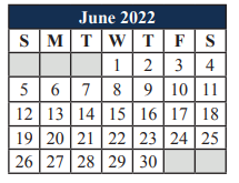 District School Academic Calendar for T A Howard Middle for June 2022