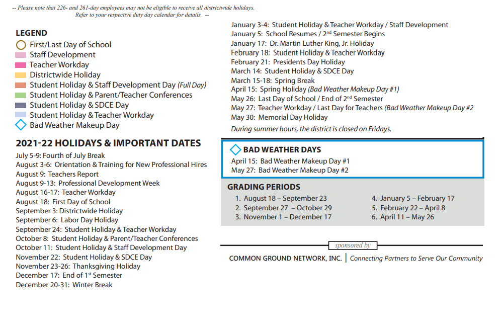 District School Academic Calendar Key for Della Icenhower  Intermediate