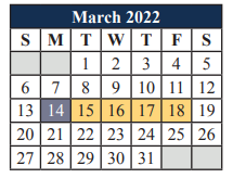 District School Academic Calendar for Elizabeth Smith Elementary for March 2022