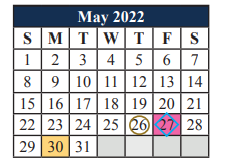 District School Academic Calendar for T A Howard Middle for May 2022