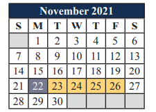 District School Academic Calendar for T A Howard Middle for November 2021