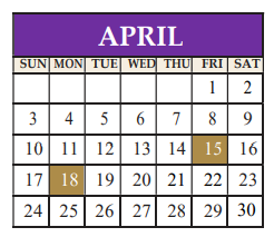 District School Academic Calendar for Highland Lakes Elementary for April 2022