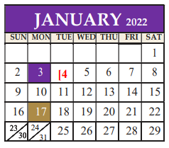 District School Academic Calendar for Marble Falls El for January 2022