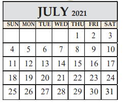 District School Academic Calendar for Spicewood El for July 2021