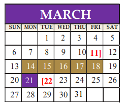 District School Academic Calendar for Marble Falls High School for March 2022