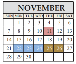 District School Academic Calendar for Marble Falls Middle School for November 2021