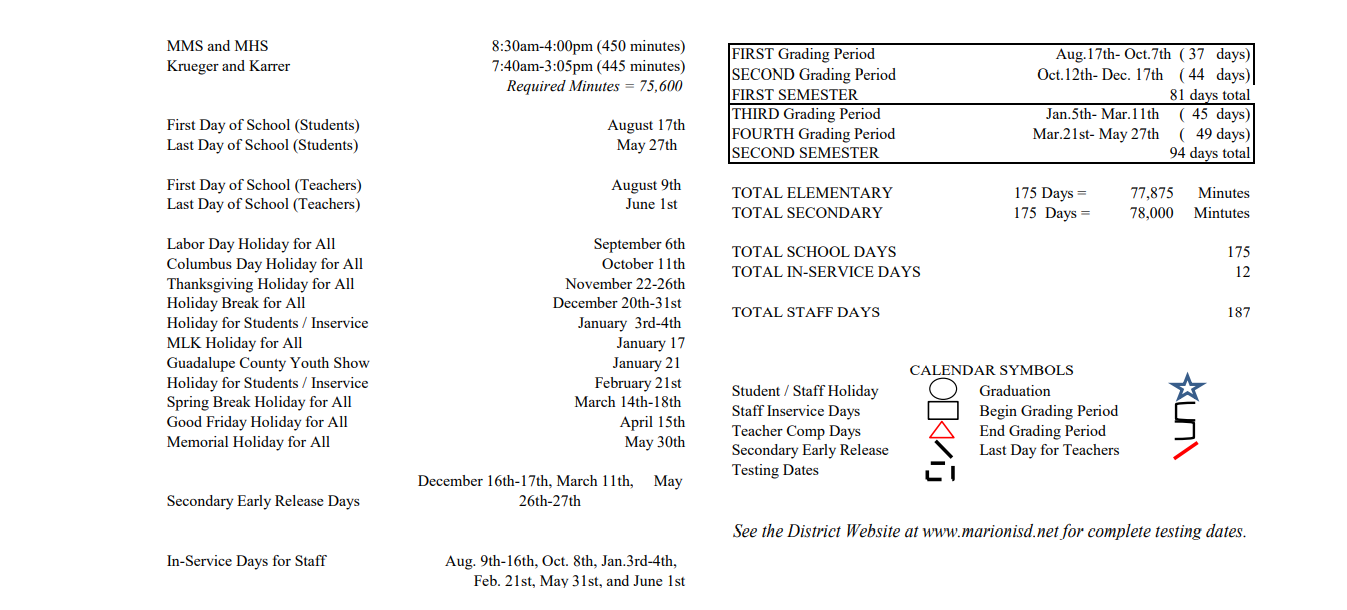 District School Academic Calendar Key for Norma Krueger El/bert Karrer Campu
